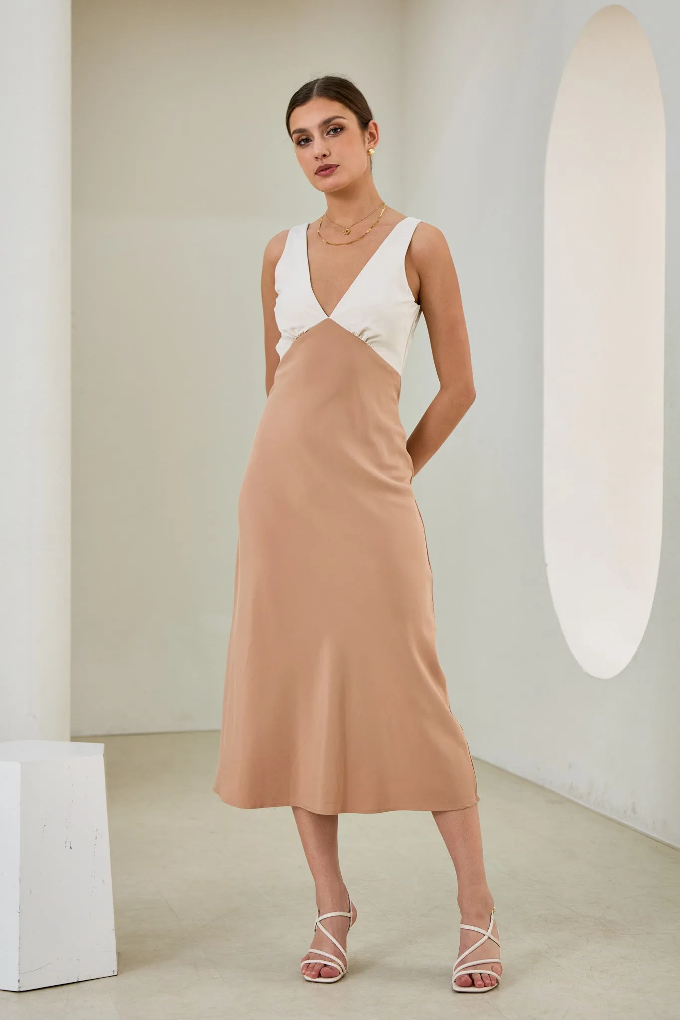 Aeisha Beige Cupro Bias Midi Dress
