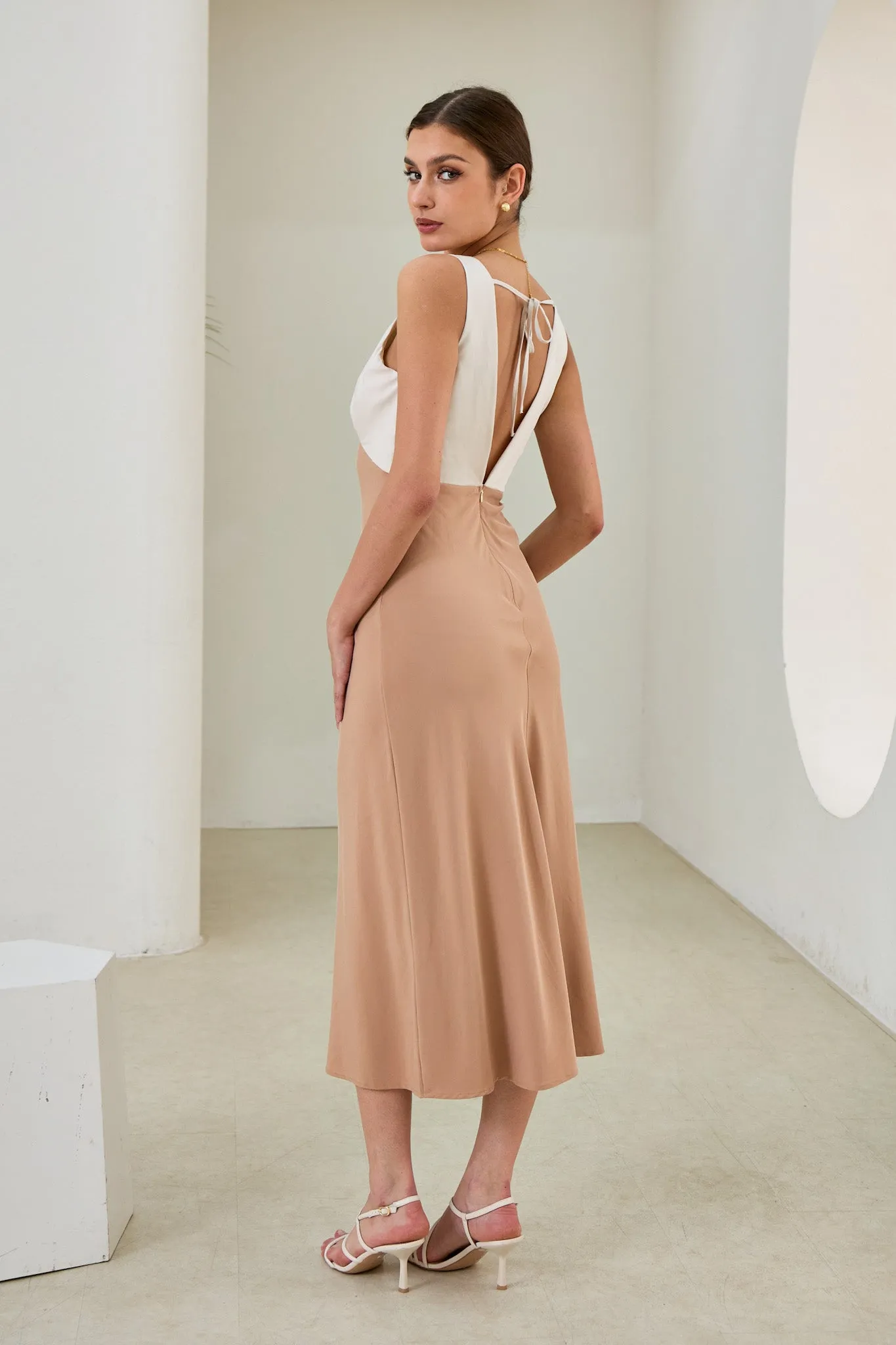 Aeisha Beige Cupro Bias Midi Dress