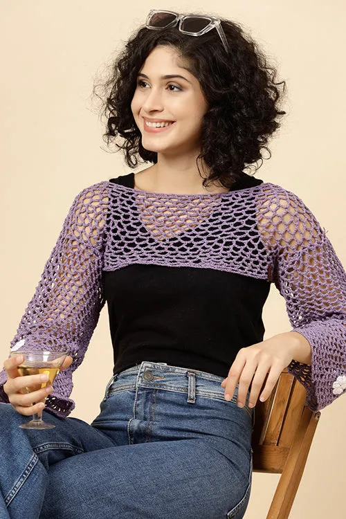 Ajoobaa "Crop" Crochet Pure Cotton Handmade Bolero- Lavender