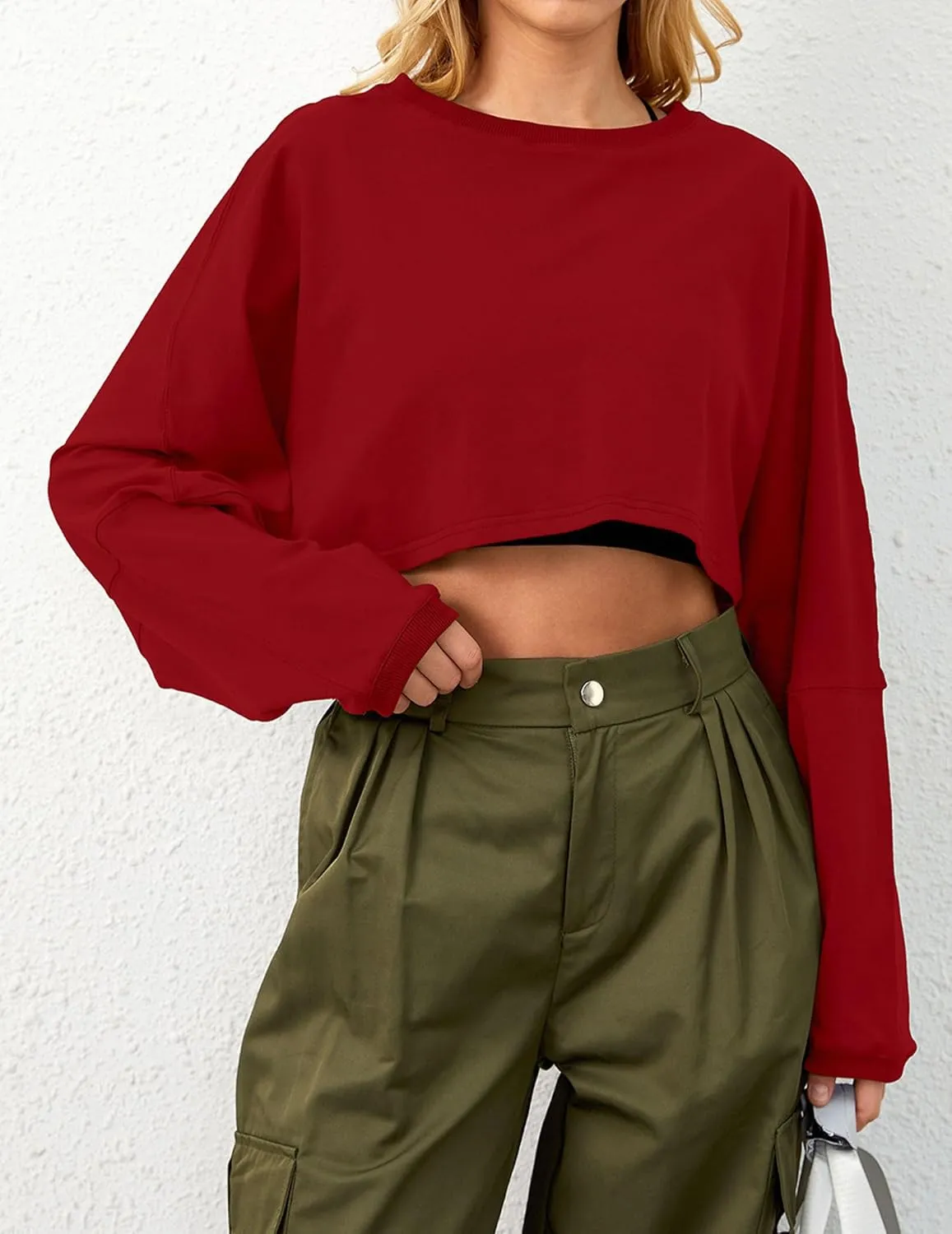 Cropped Sweatshirt Long Sleeve Crop Top Workout Oversized Sweatshirt Loose Crop Tops For Women Crewneck Sweatshirt