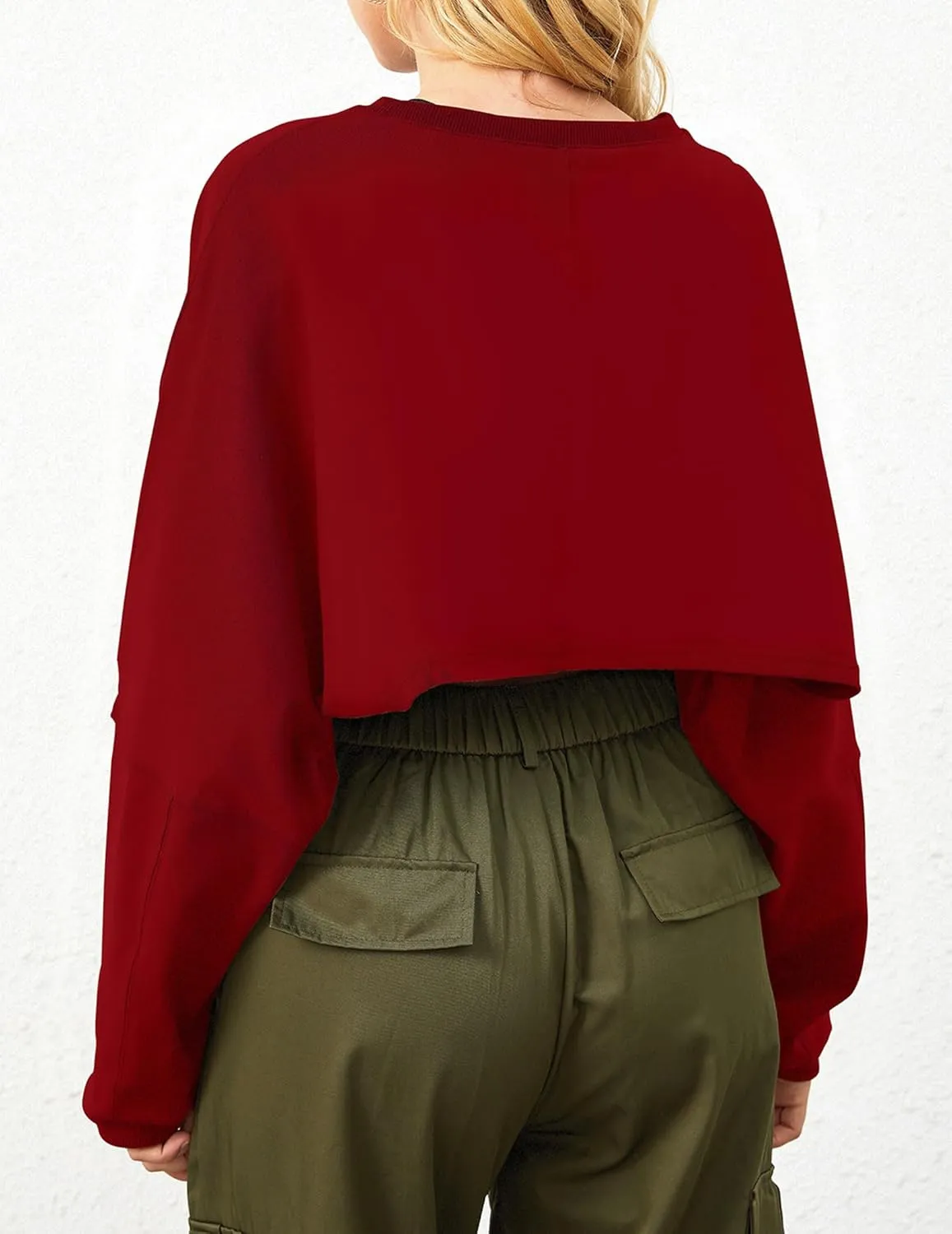 Cropped Sweatshirt Long Sleeve Crop Top Workout Oversized Sweatshirt Loose Crop Tops For Women Crewneck Sweatshirt