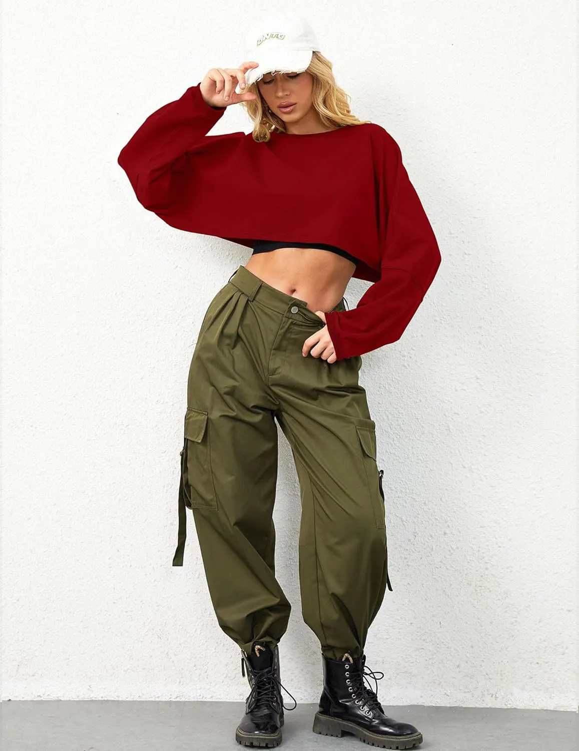 Cropped Sweatshirt Long Sleeve Crop Top Workout Oversized Sweatshirt Loose Crop Tops For Women Crewneck Sweatshirt