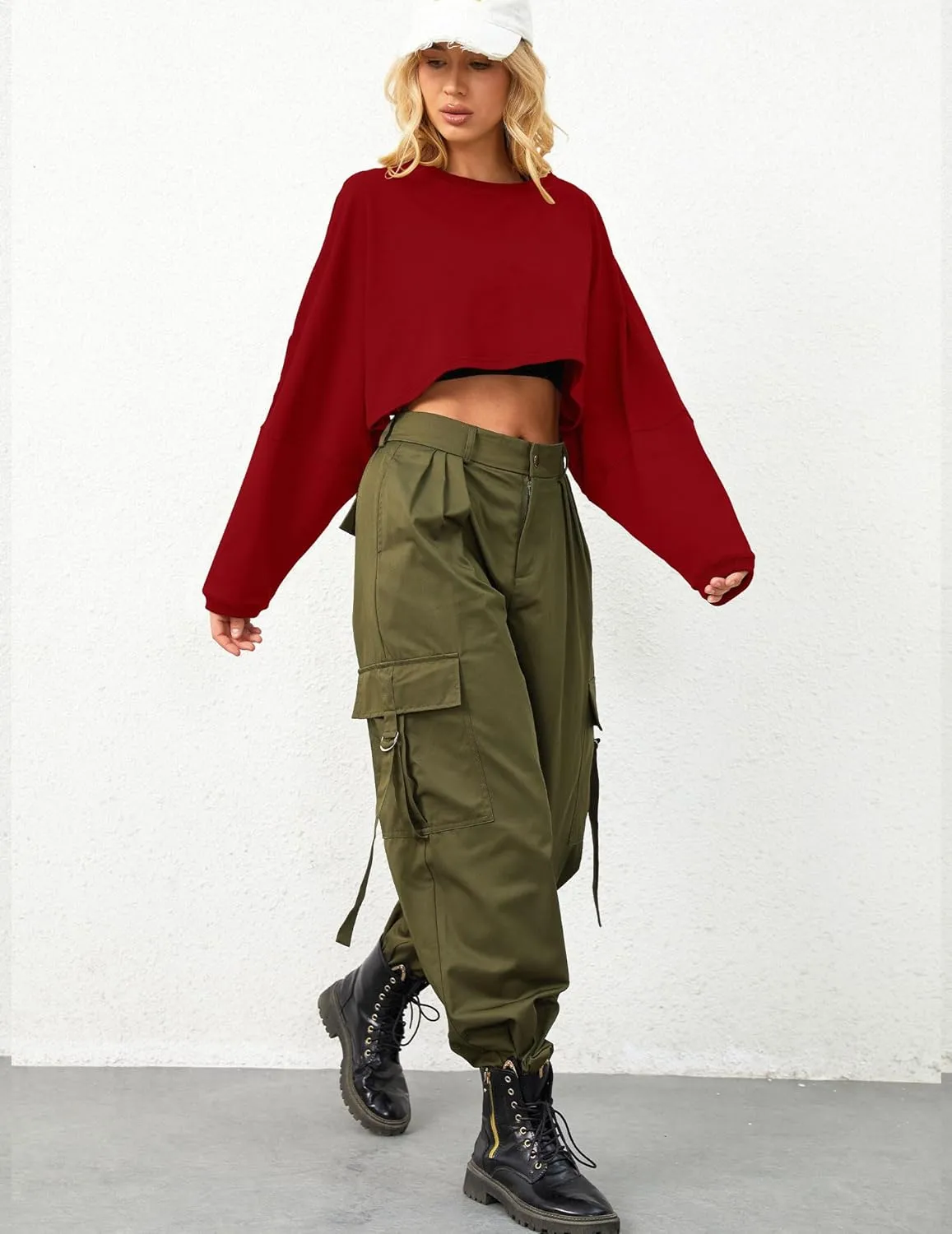 Cropped Sweatshirt Long Sleeve Crop Top Workout Oversized Sweatshirt Loose Crop Tops For Women Crewneck Sweatshirt
