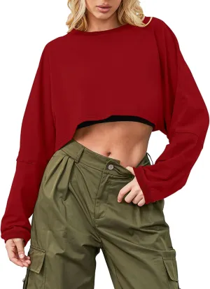 Cropped Sweatshirt Long Sleeve Crop Top Workout Oversized Sweatshirt Loose Crop Tops For Women Crewneck Sweatshirt