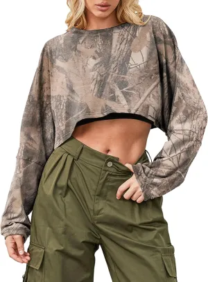 Cropped Sweatshirt Long Sleeve Crop Top Workout Oversized Sweatshirt Loose Crop Tops For Women Crewneck Sweatshirt