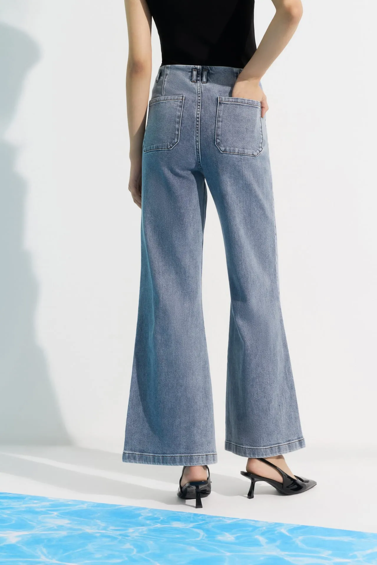 Denim Wide Leg Pants with Inner Waistband
