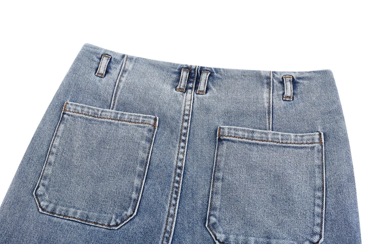 Denim Wide Leg Pants with Inner Waistband