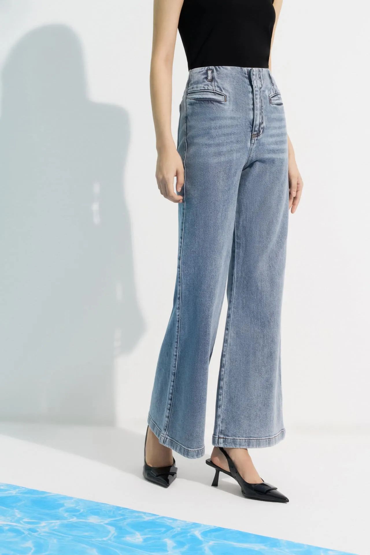 Denim Wide Leg Pants with Inner Waistband