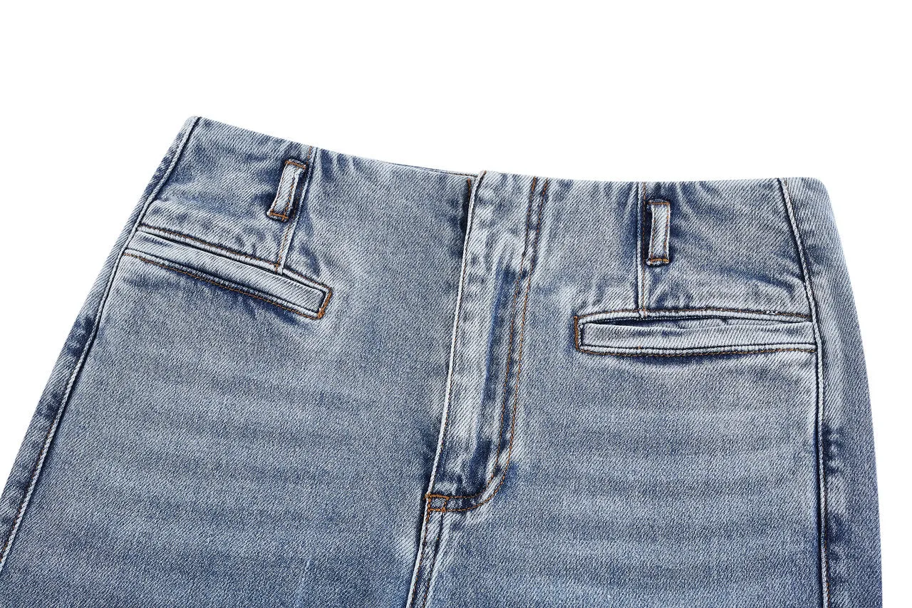 Denim Wide Leg Pants with Inner Waistband