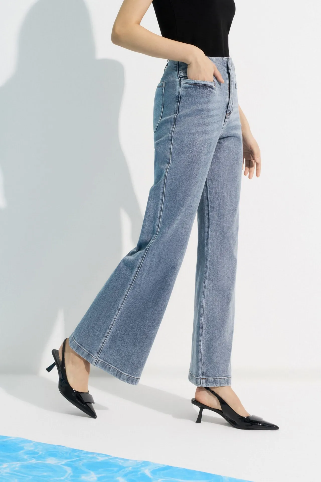 Denim Wide Leg Pants with Inner Waistband