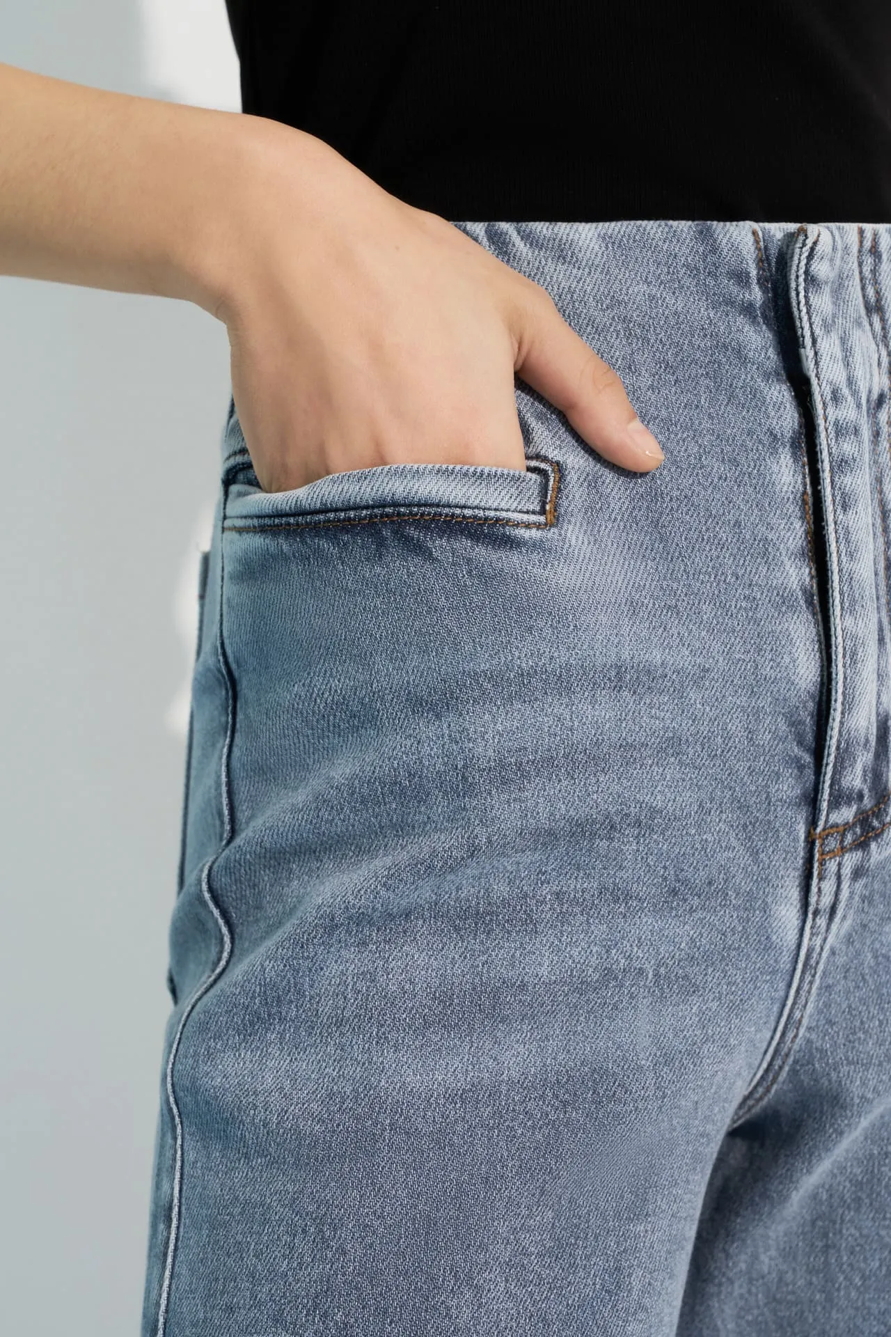 Denim Wide Leg Pants with Inner Waistband