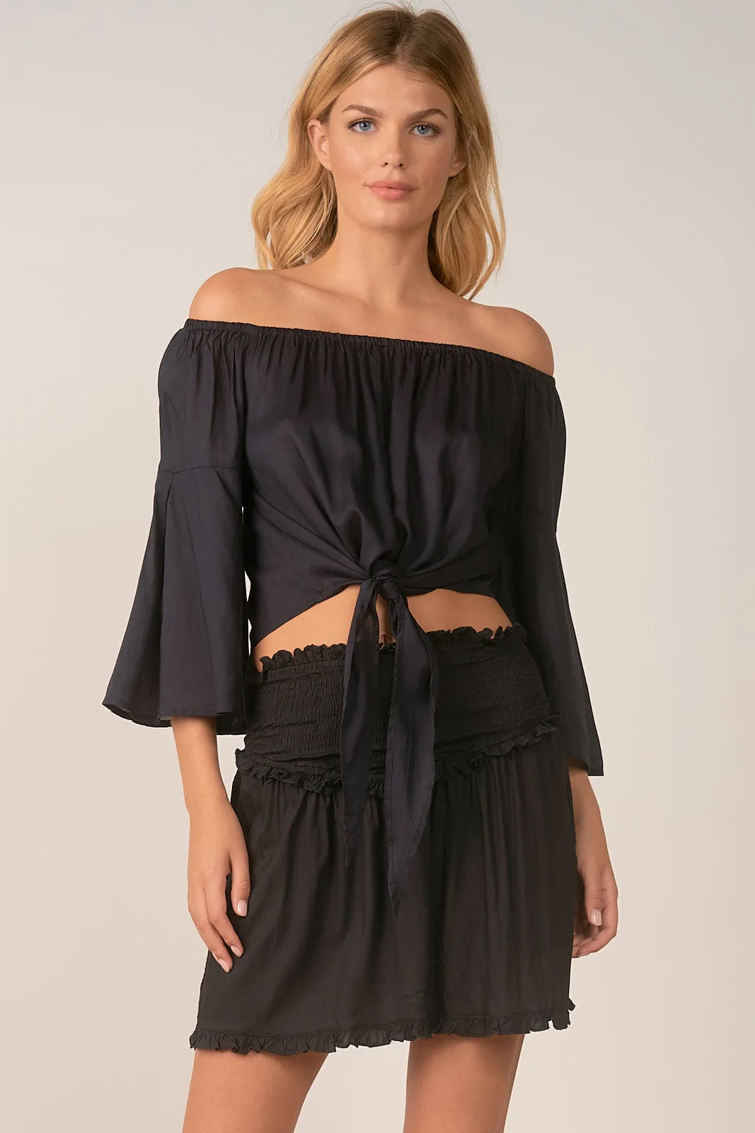 Elan Off the Shoulder Top with Front Tie