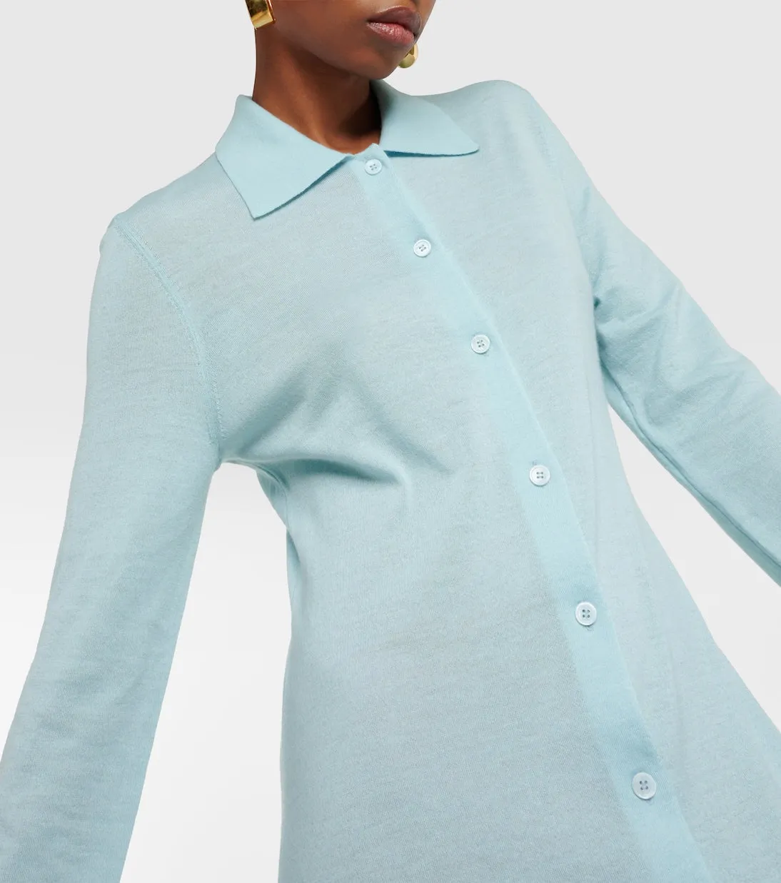 Erika Lisa Yang cashmere shirt dress, blue