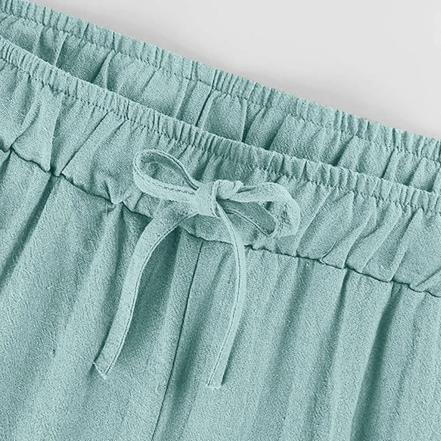 Linen Pants for Women Summer Wide Leg Casual Beach Trousers High Waisted Drawstring Palazzo Lounge Pants with Pockets