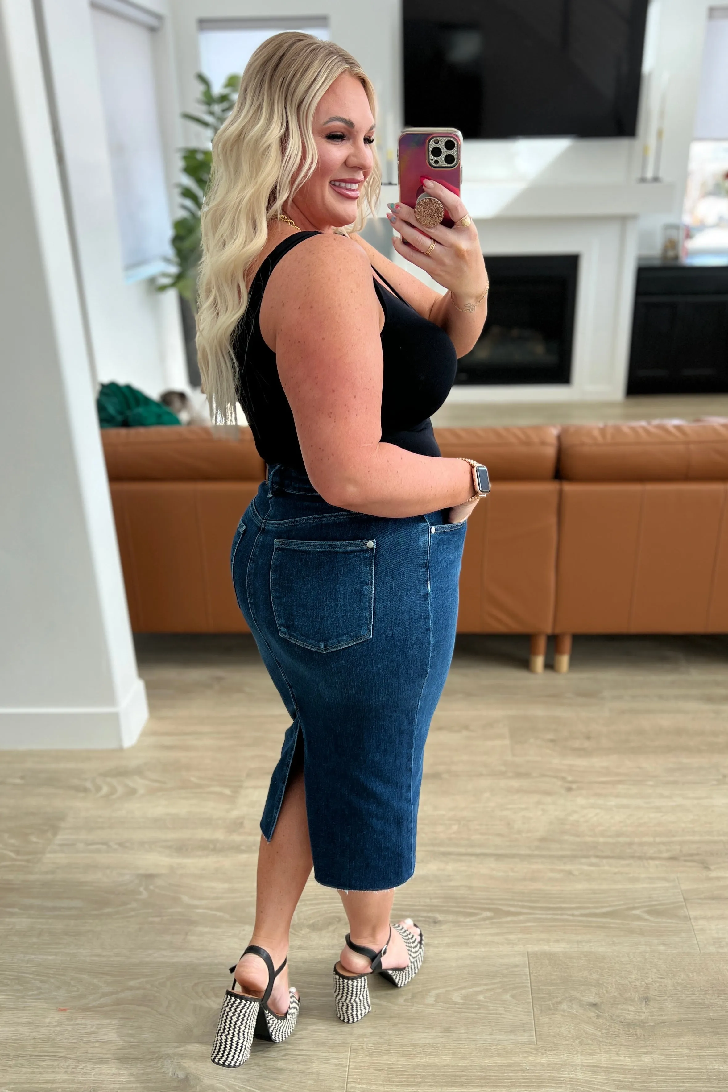 Marcy - High Rise Denim Midi Skirt - Judy Blue - Exclusively Online