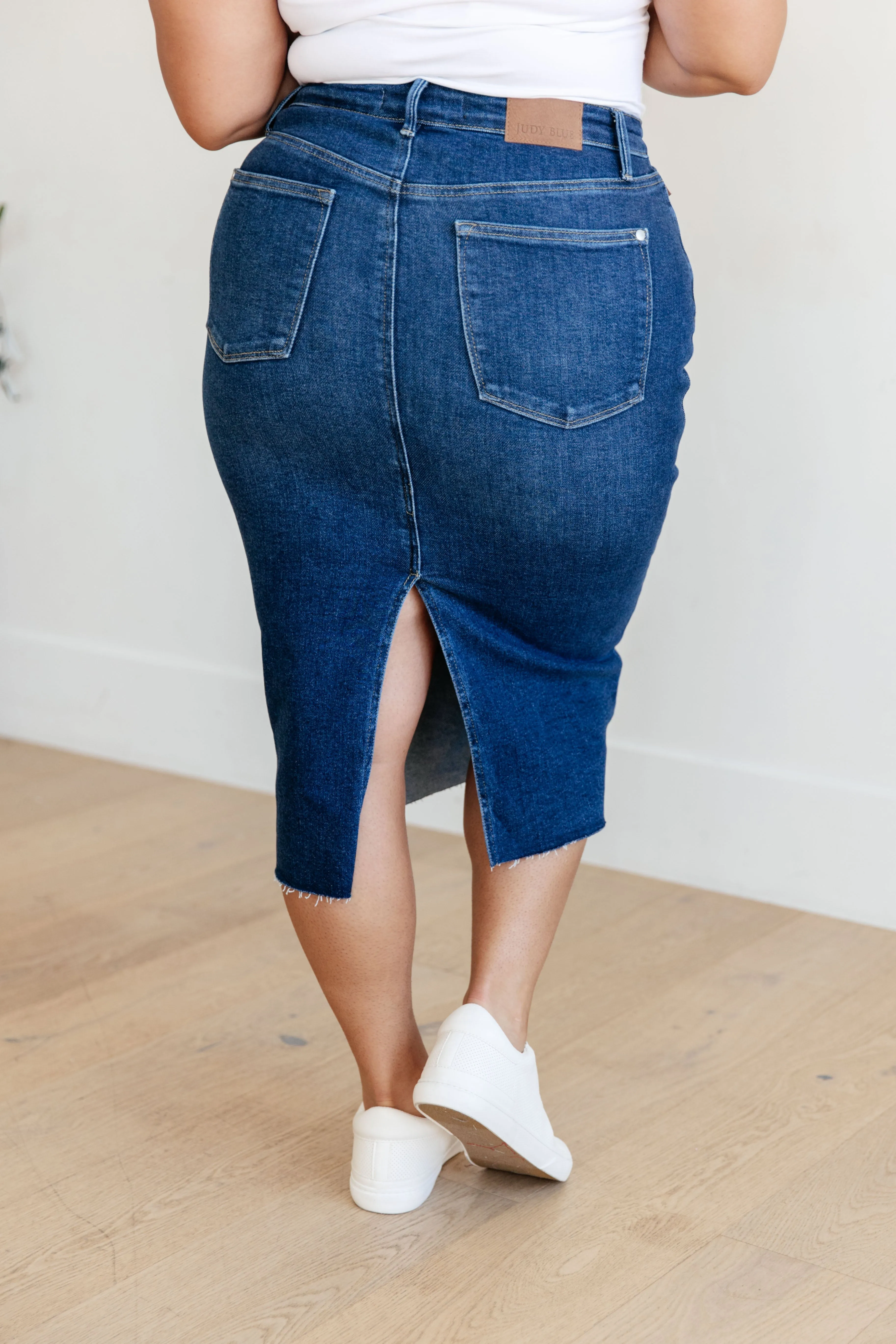 Marcy - High Rise Denim Midi Skirt - Judy Blue - Exclusively Online