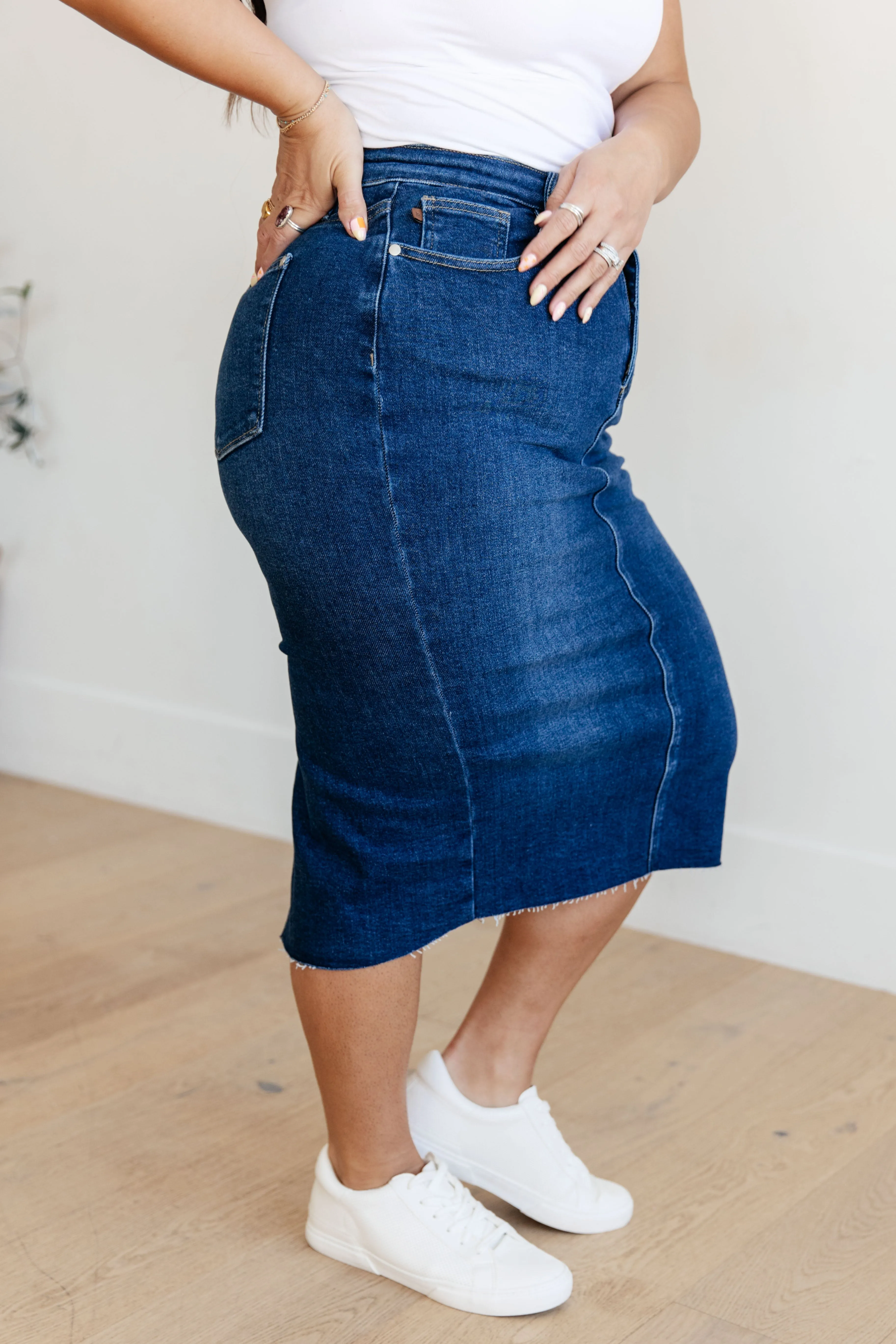 Marcy - High Rise Denim Midi Skirt - Judy Blue - Exclusively Online