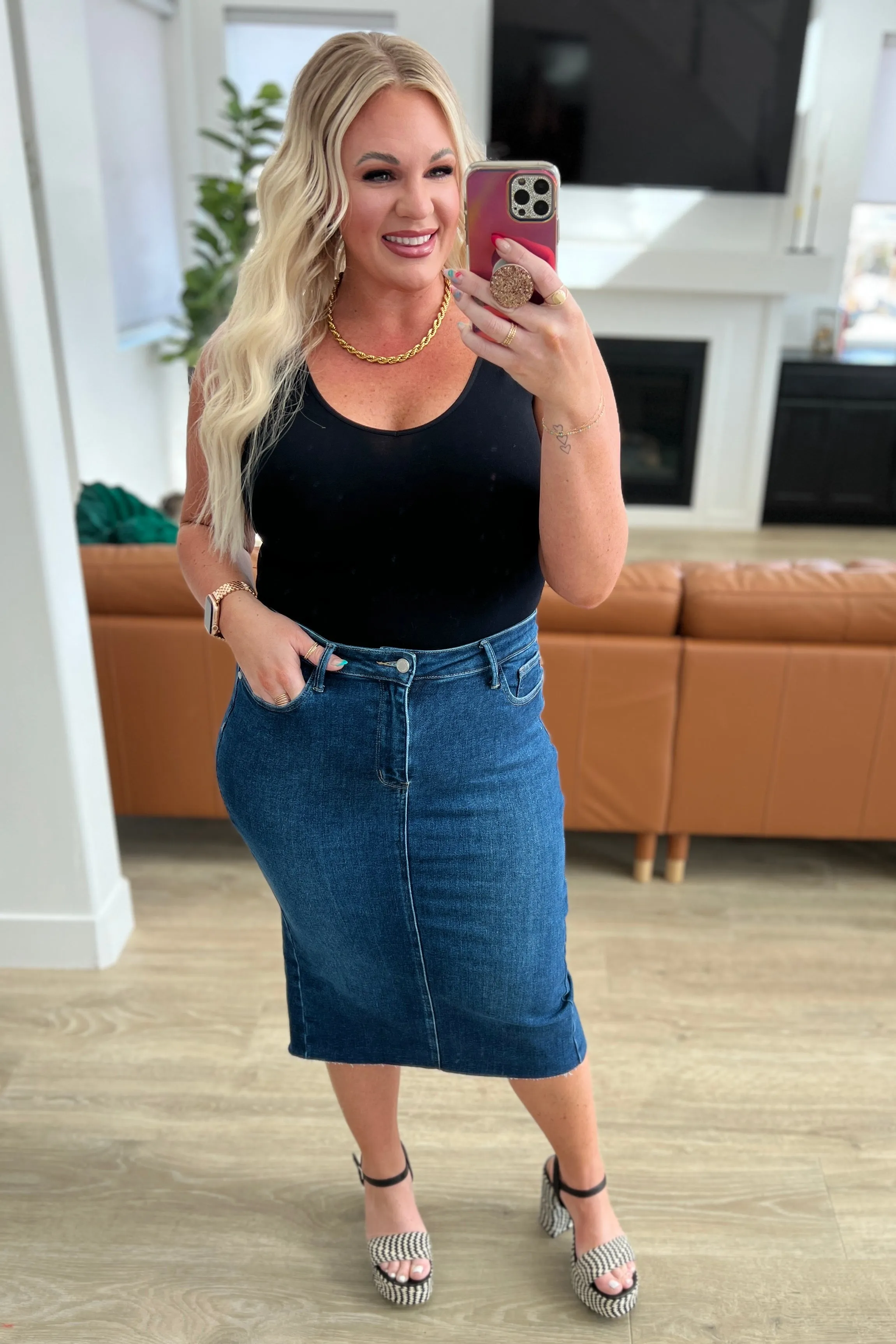 Marcy - High Rise Denim Midi Skirt - Judy Blue - Exclusively Online