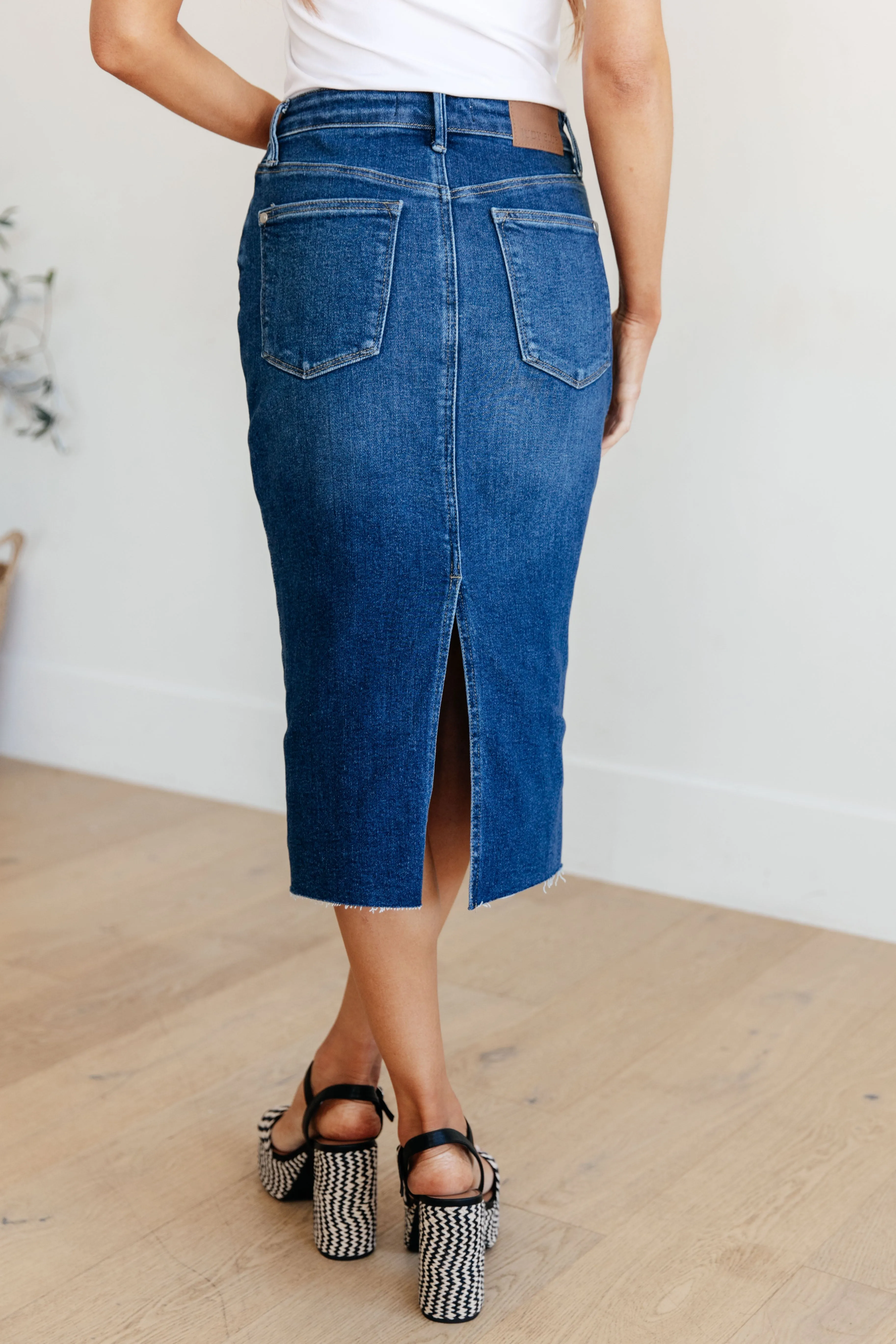 Marcy - High Rise Denim Midi Skirt - Judy Blue - Exclusively Online