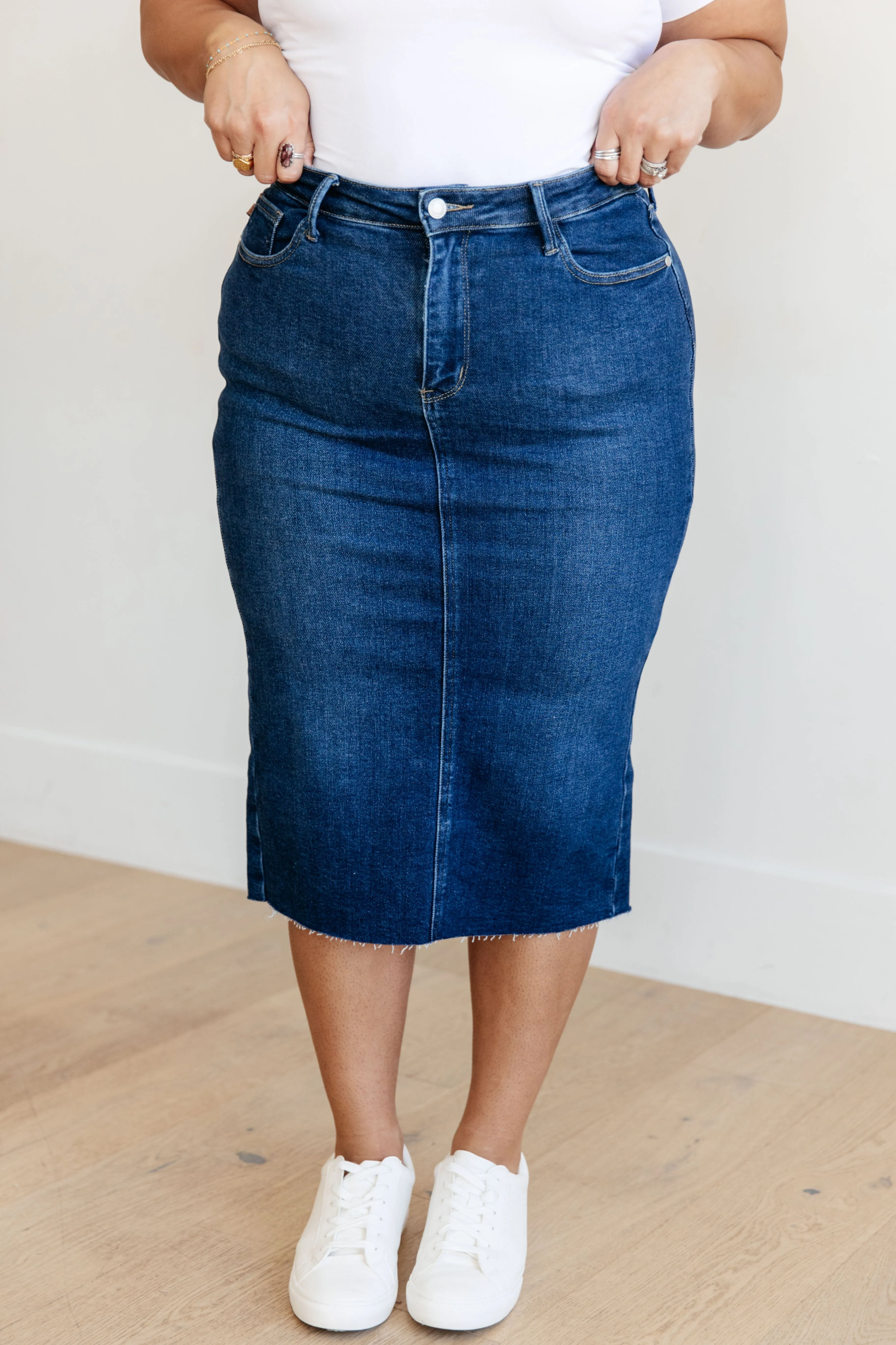 Marcy - High Rise Denim Midi Skirt - Judy Blue - Exclusively Online