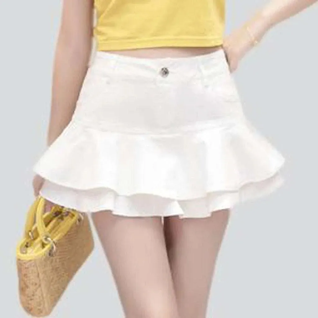 Mini frills denim skirt