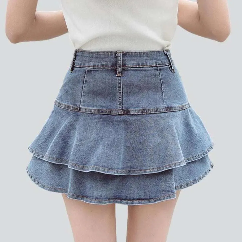 Mini frills denim skirt