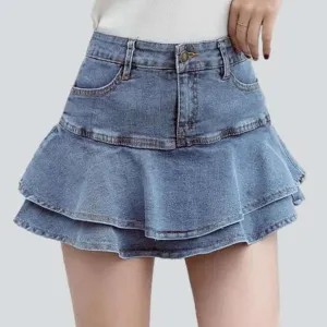 Mini frills denim skirt