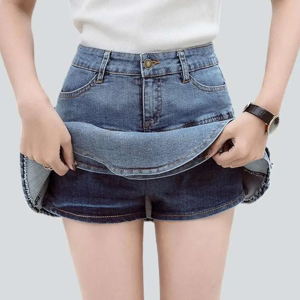 Mini frills denim skirt