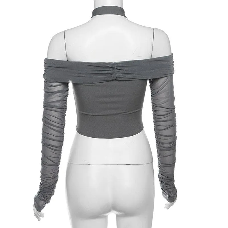 Off shoulder halter ruched crop top
