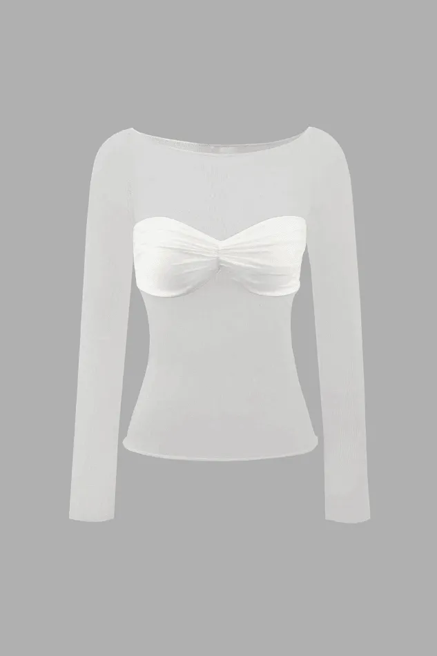 Off Shoulder Sheer Sleeve Ruched Bust Top