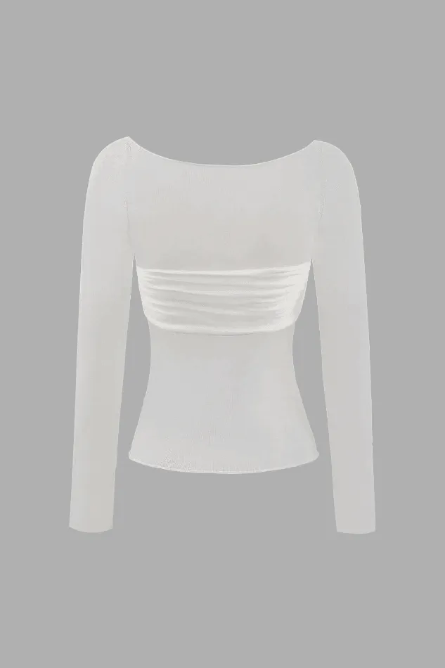 Off Shoulder Sheer Sleeve Ruched Bust Top