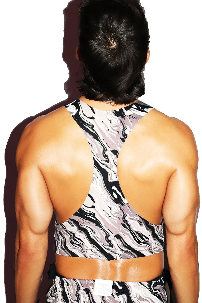 Oil Spill Crop Racerback Tank- Black
