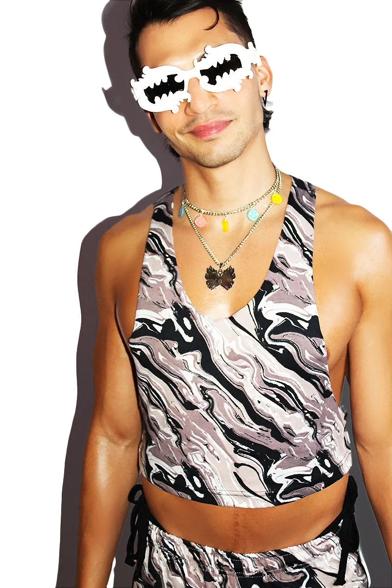 Oil Spill Crop Racerback Tank- Black