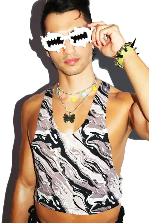 Oil Spill Crop Racerback Tank- Black