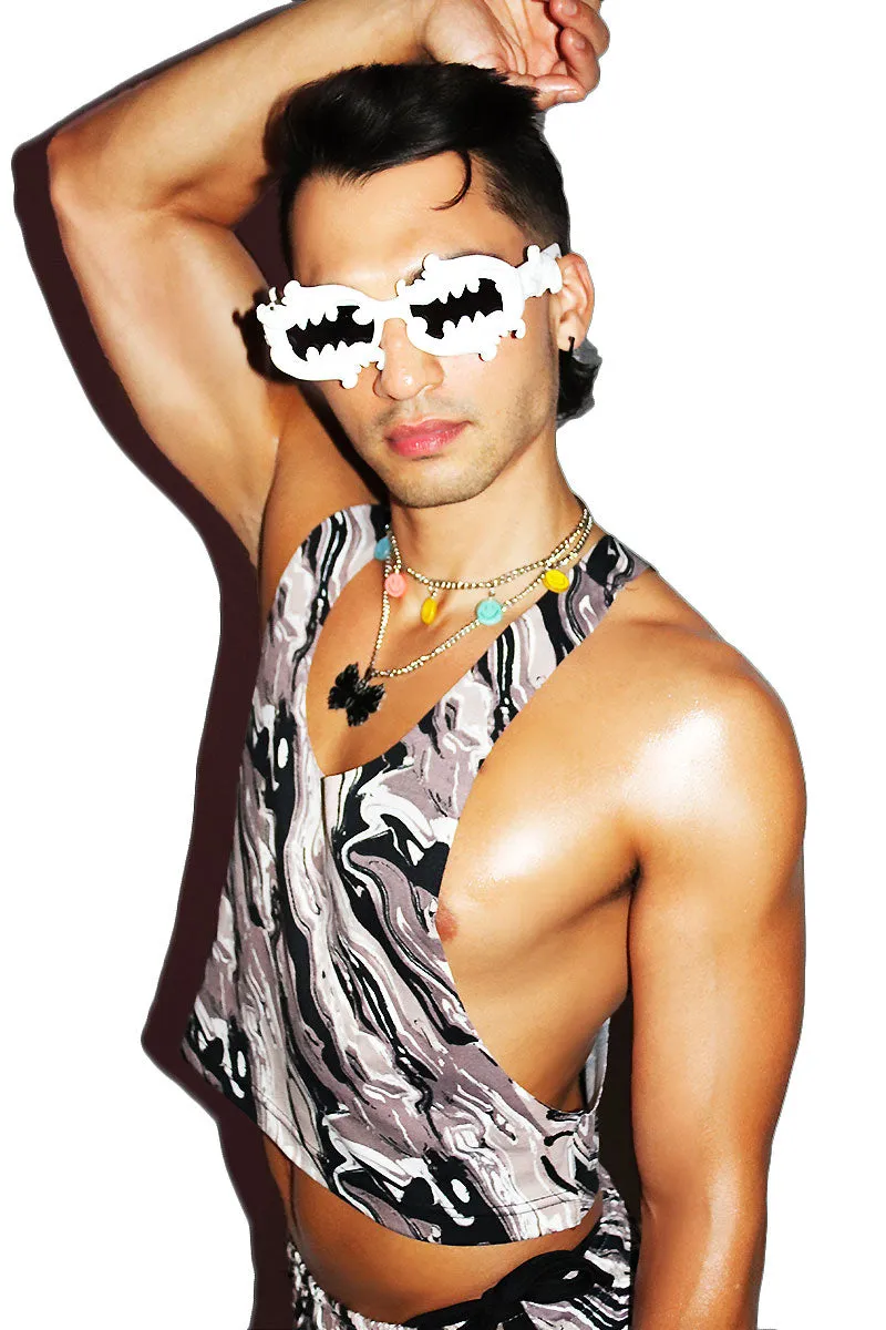 Oil Spill Crop Racerback Tank- Black
