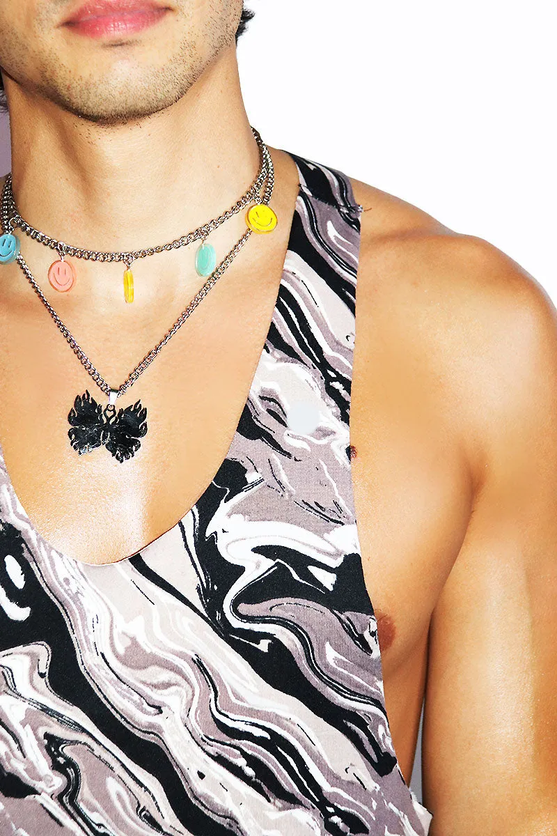 Oil Spill Crop Racerback Tank- Black