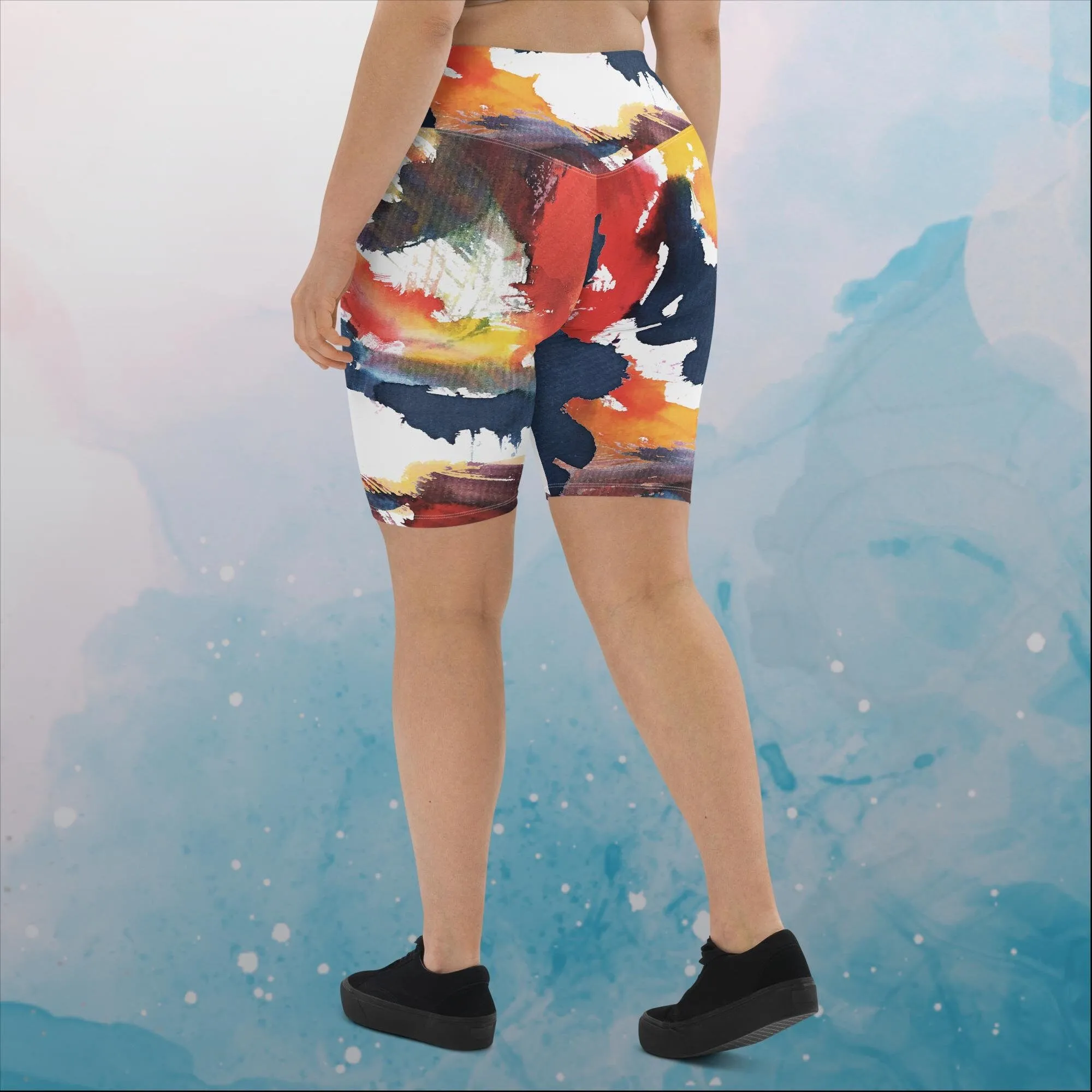 Primary Color Pallet Paint Print Womens Yoga Swim Biker Shorts