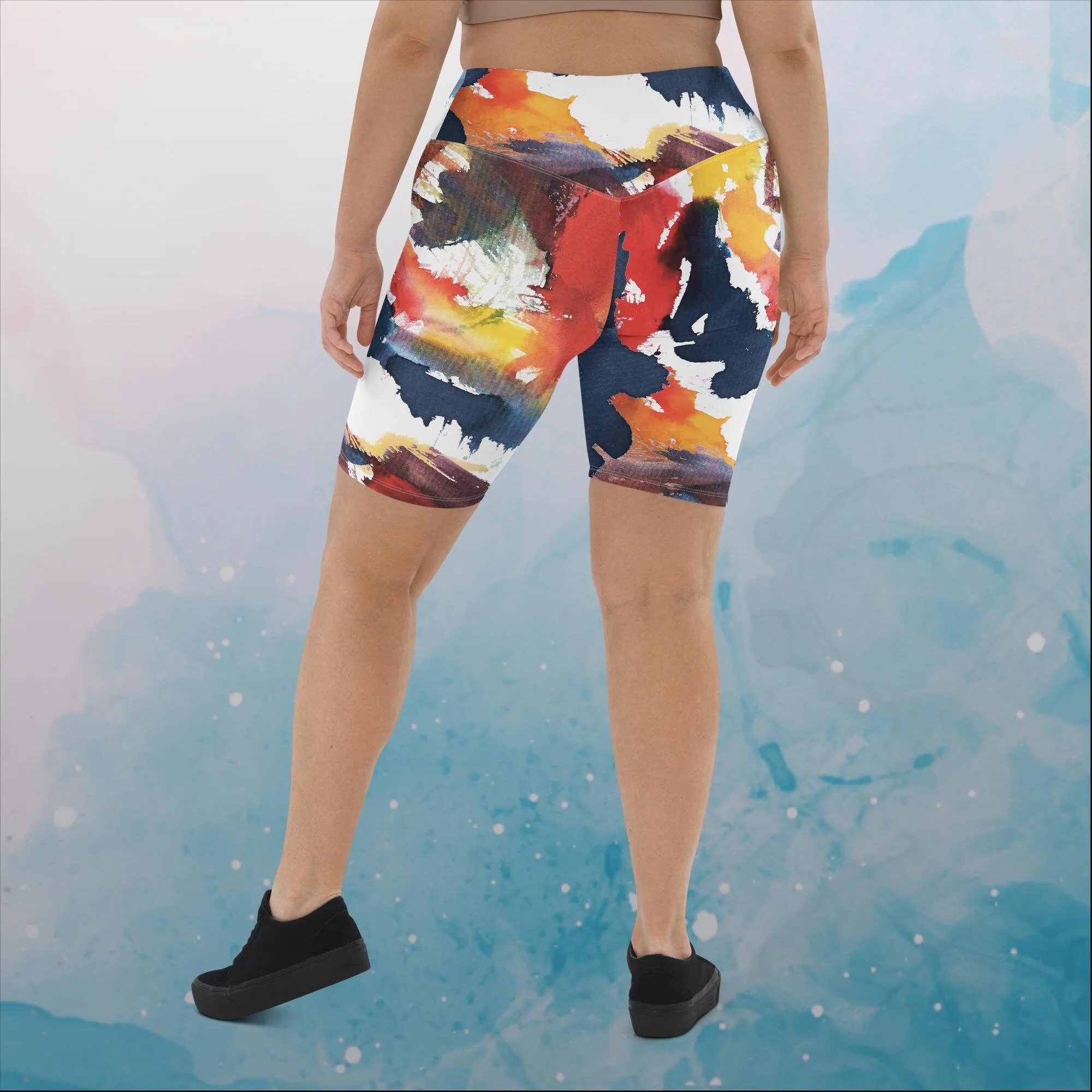 Primary Color Pallet Paint Print Womens Yoga Swim Biker Shorts