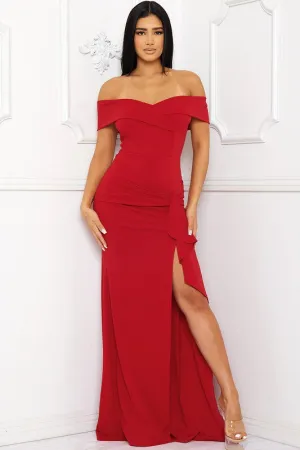 Red Off The Shoulder Criss Cross Front Maxi Dress