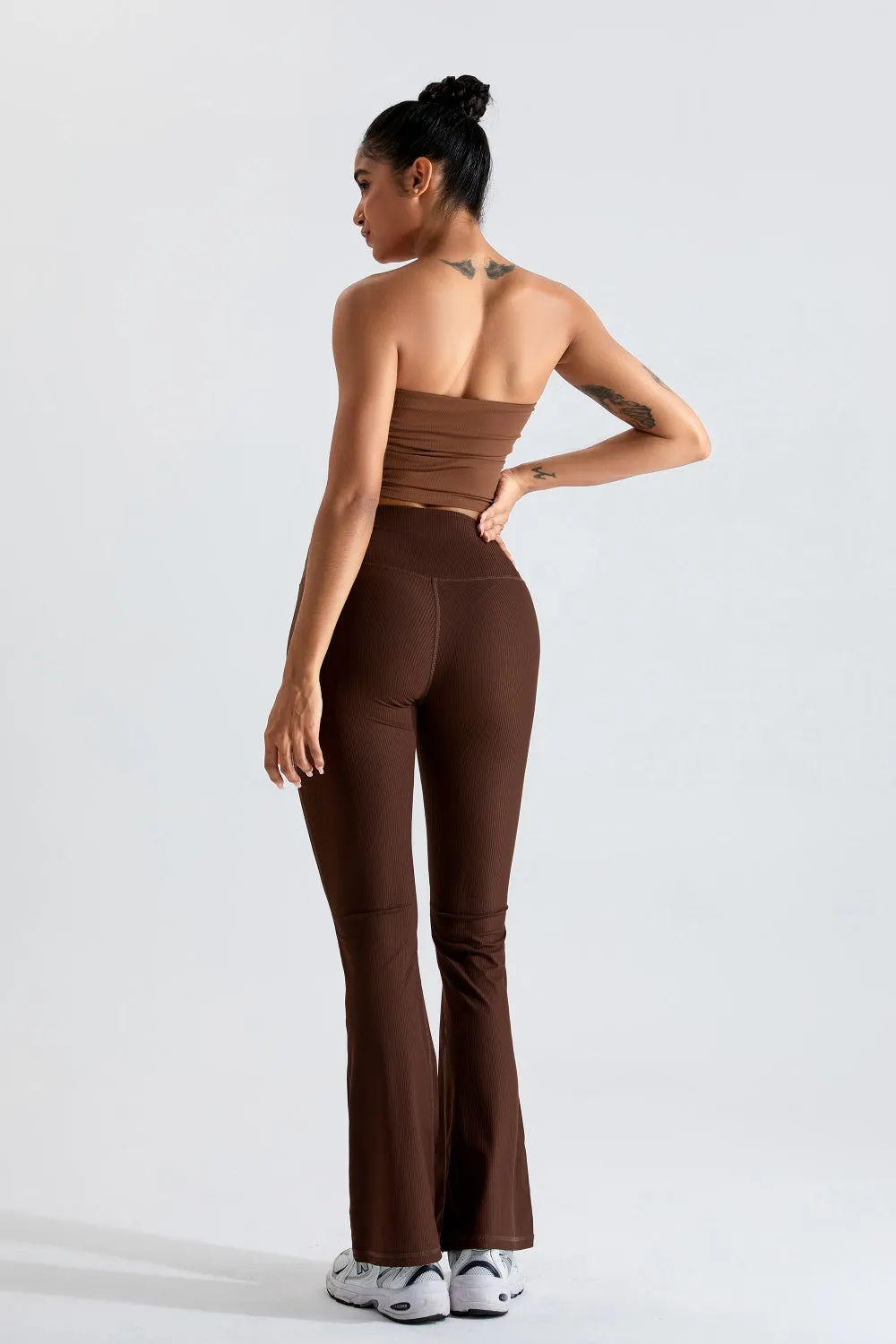 Ribbed Active Bandeau Crop op Strapless Solid Color Tube Shirt