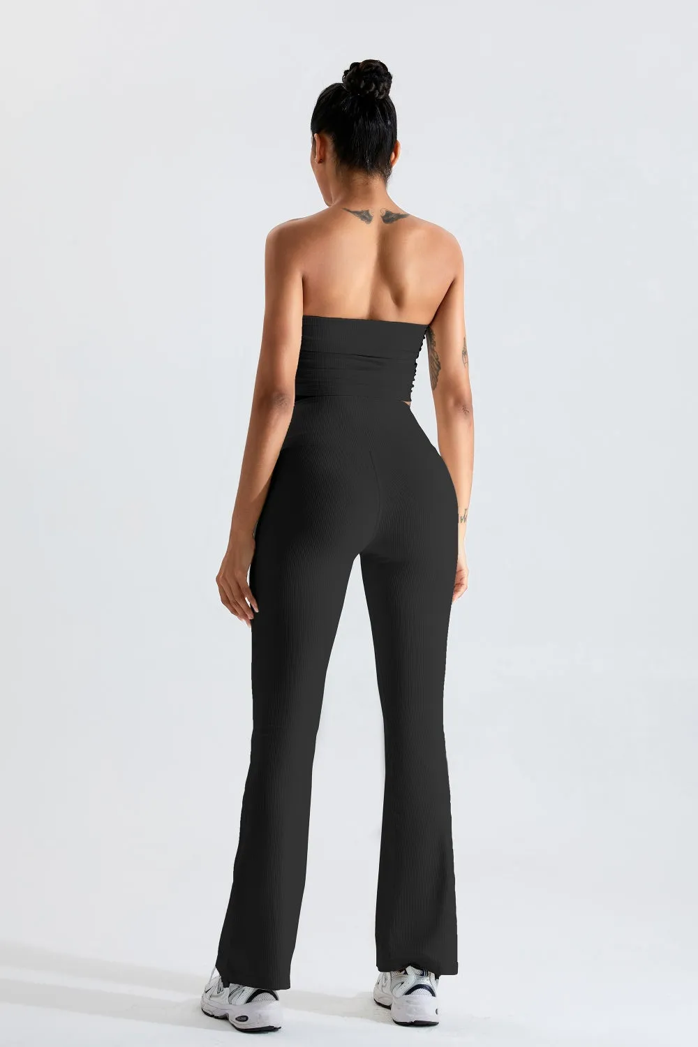 Ribbed Active Bandeau Crop op Strapless Solid Color Tube Shirt