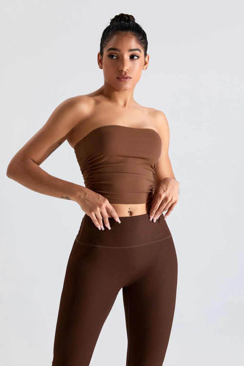 Ribbed Active Bandeau Crop op Strapless Solid Color Tube Shirt