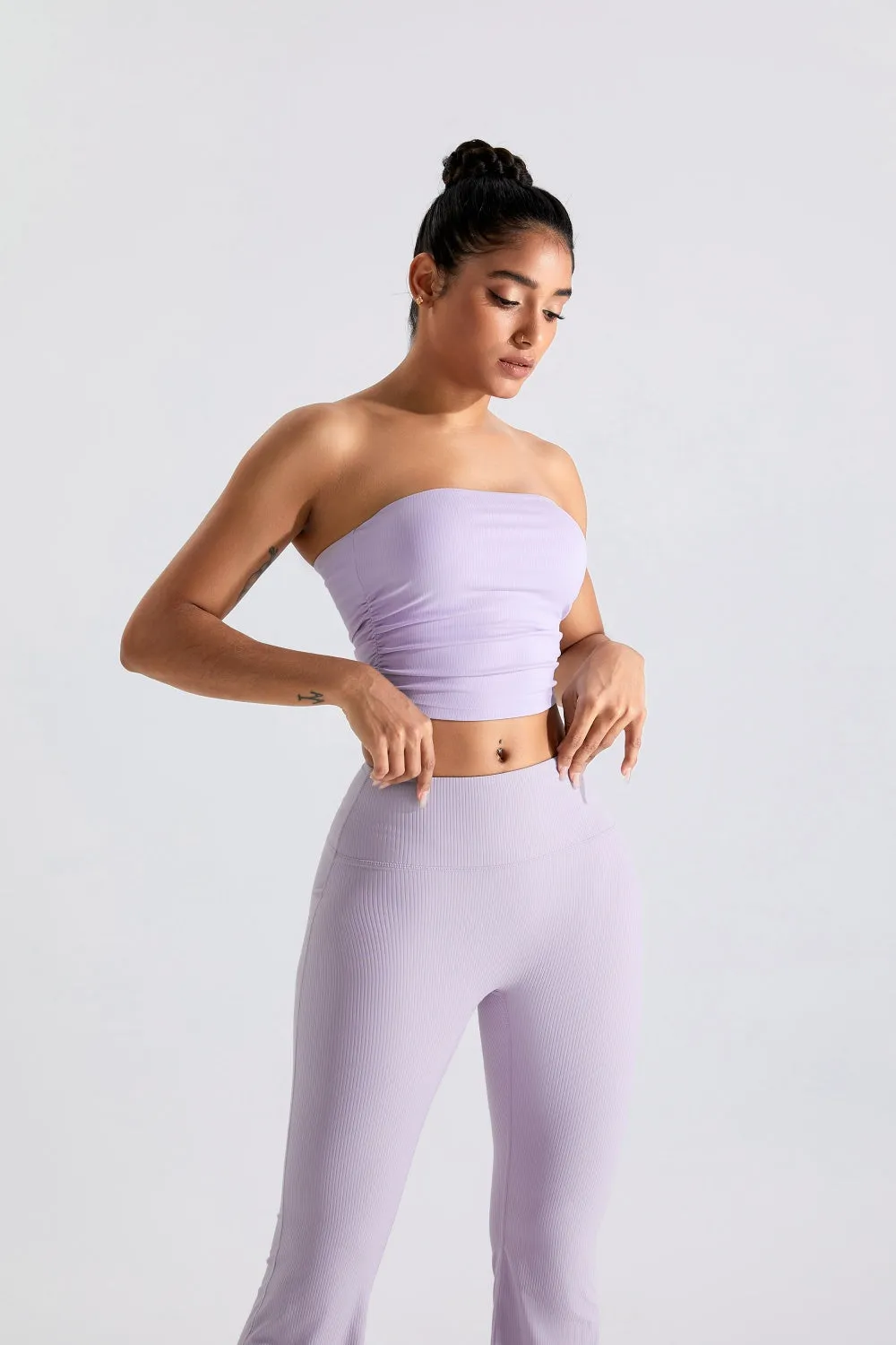 Ribbed Active Bandeau Crop op Strapless Solid Color Tube Shirt