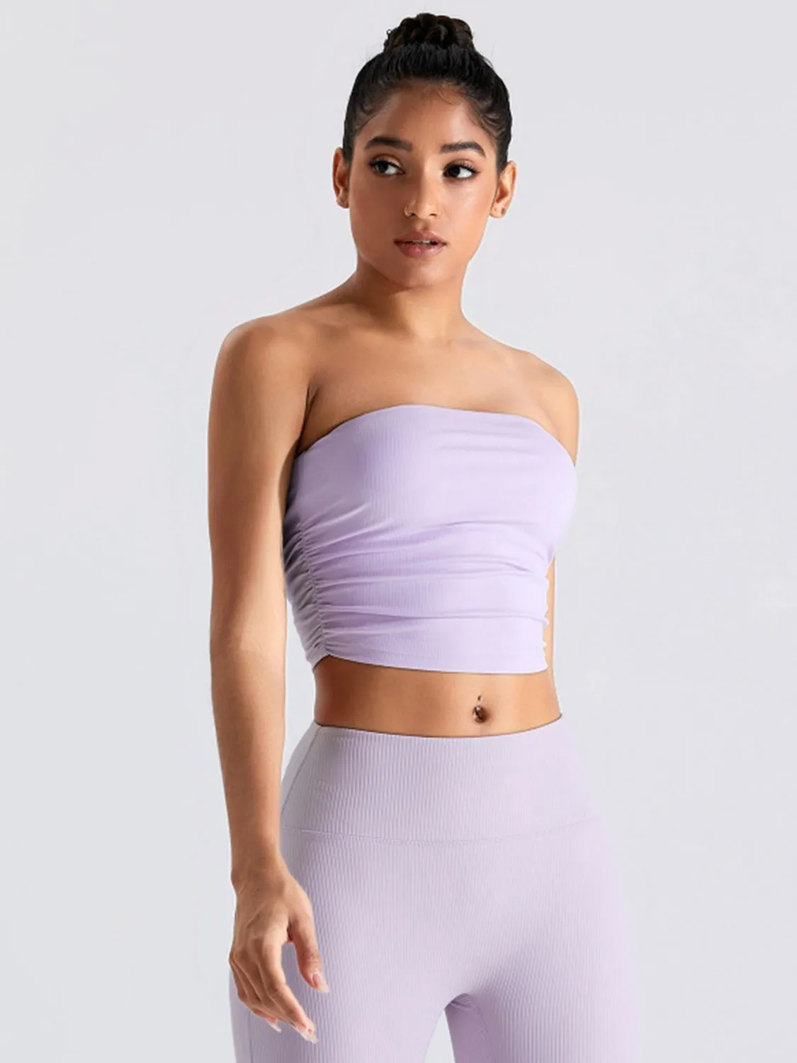 Ribbed Active Bandeau Crop op Strapless Solid Color Tube Shirt
