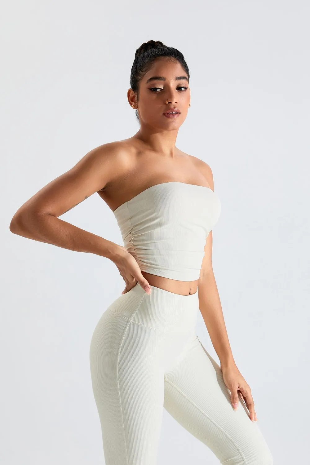 Ribbed Active Bandeau Crop op Strapless Solid Color Tube Shirt