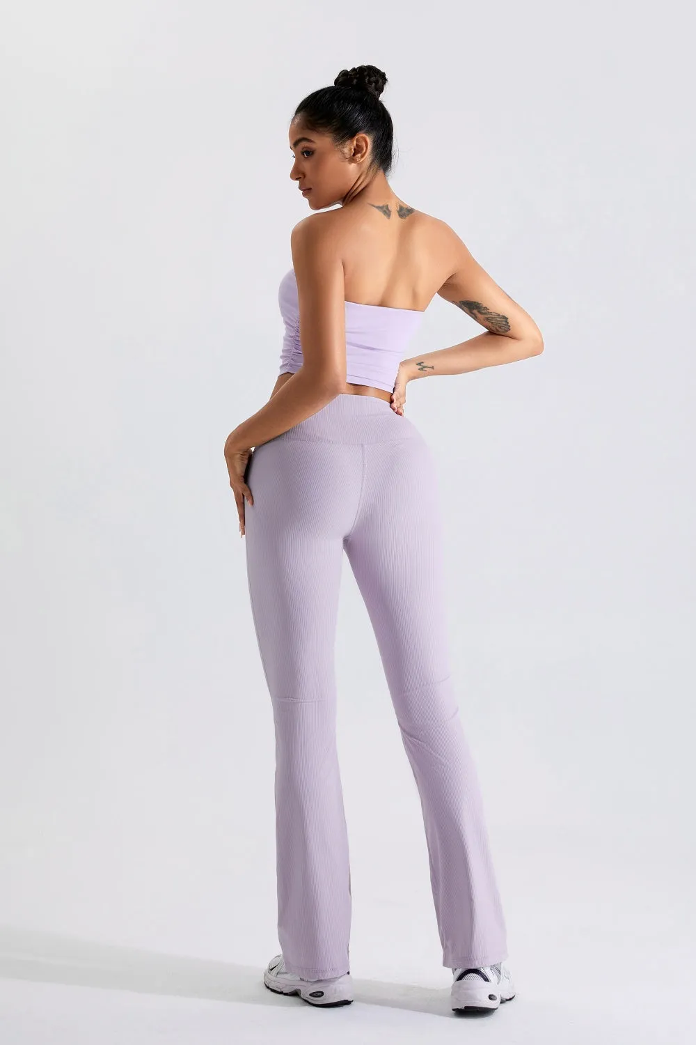 Ribbed Active Bandeau Crop op Strapless Solid Color Tube Shirt