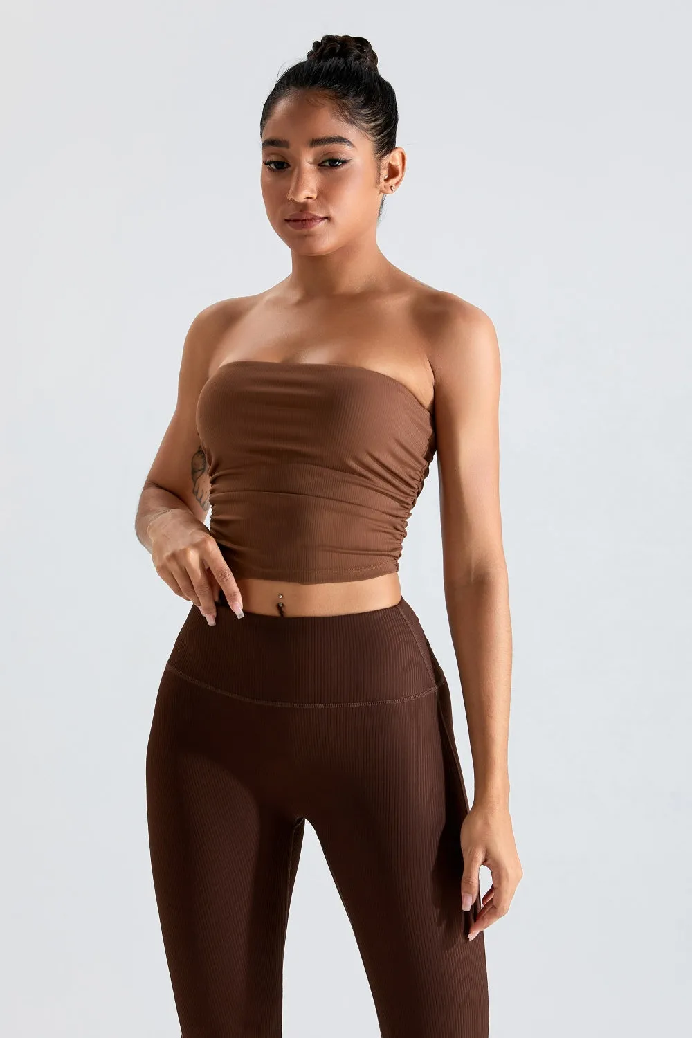 Ribbed Active Bandeau Crop op Strapless Solid Color Tube Shirt