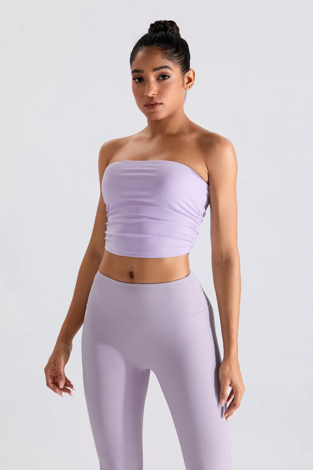 Ribbed Active Bandeau Crop op Strapless Solid Color Tube Shirt
