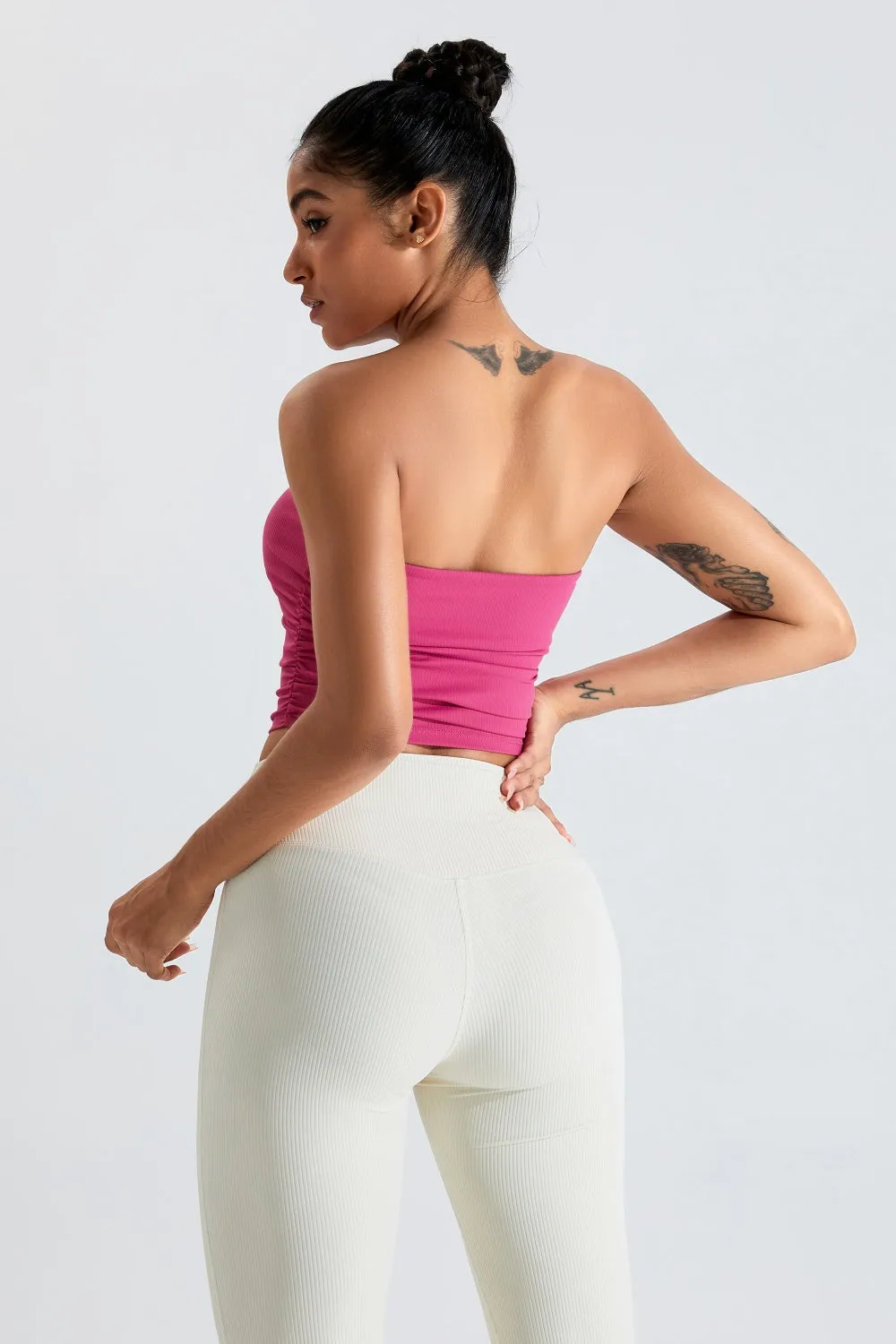 Ribbed Active Bandeau Crop op Strapless Solid Color Tube Shirt