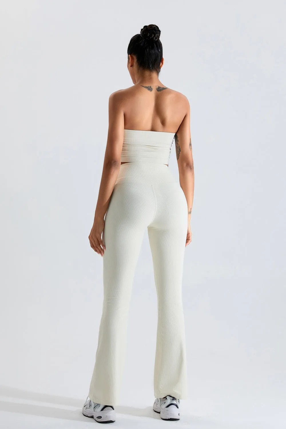 Ribbed Active Bandeau Crop op Strapless Solid Color Tube Shirt